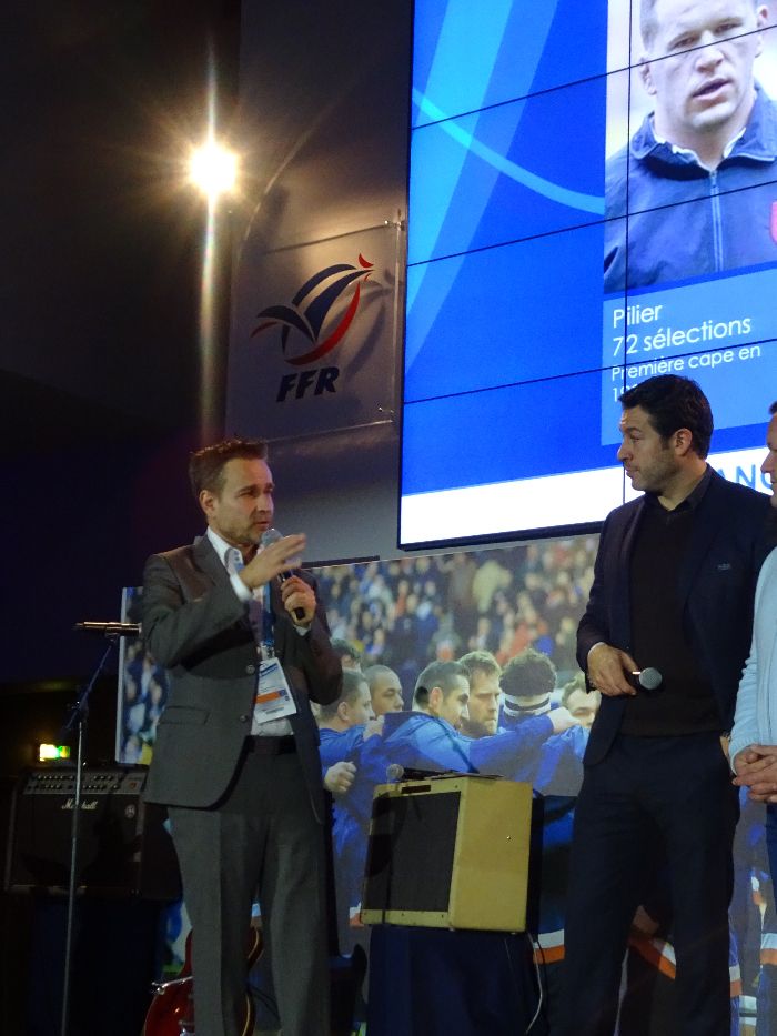 Animateur événementiel Tournoi des 6 Nations match France-Italie avec Thomas Lombard et Christian Califano au Stade de France samedi 6 février 2016
