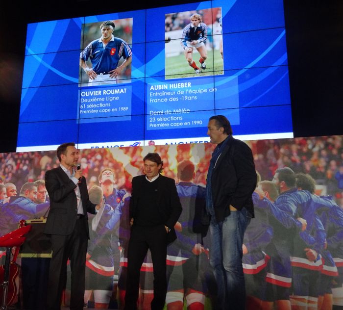 Animateur événementiel Tournoi des 6 Nations match France-Angleterre avec Aubin Hueber et Oivier Roumat au Stade de France samedi 19 mars 2016