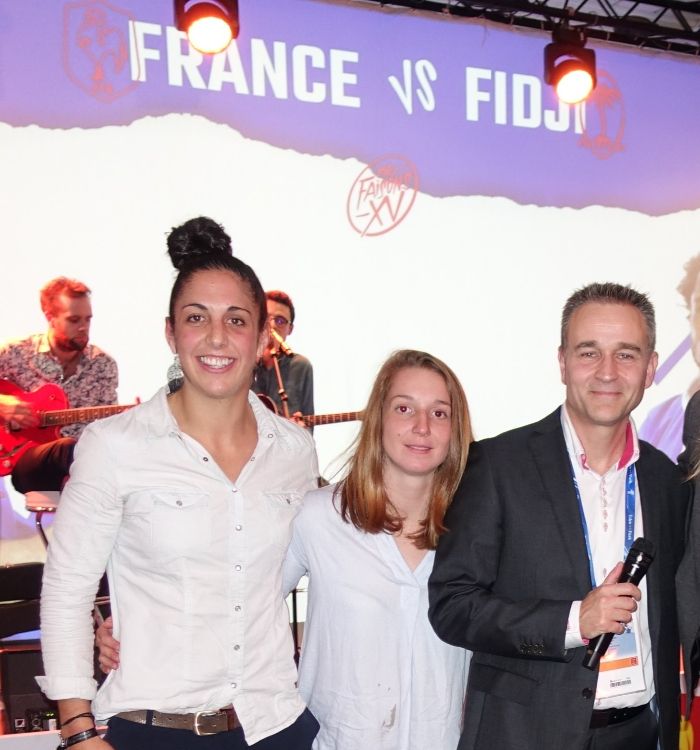 Animateur événementiel avec Céline Ferrer, Pauline Bourdon, Lénaïg Corson et Gaëlle Hermet Tournée d'Automne match France-Fidji samedi 24 novembre 2018 au Stade de France