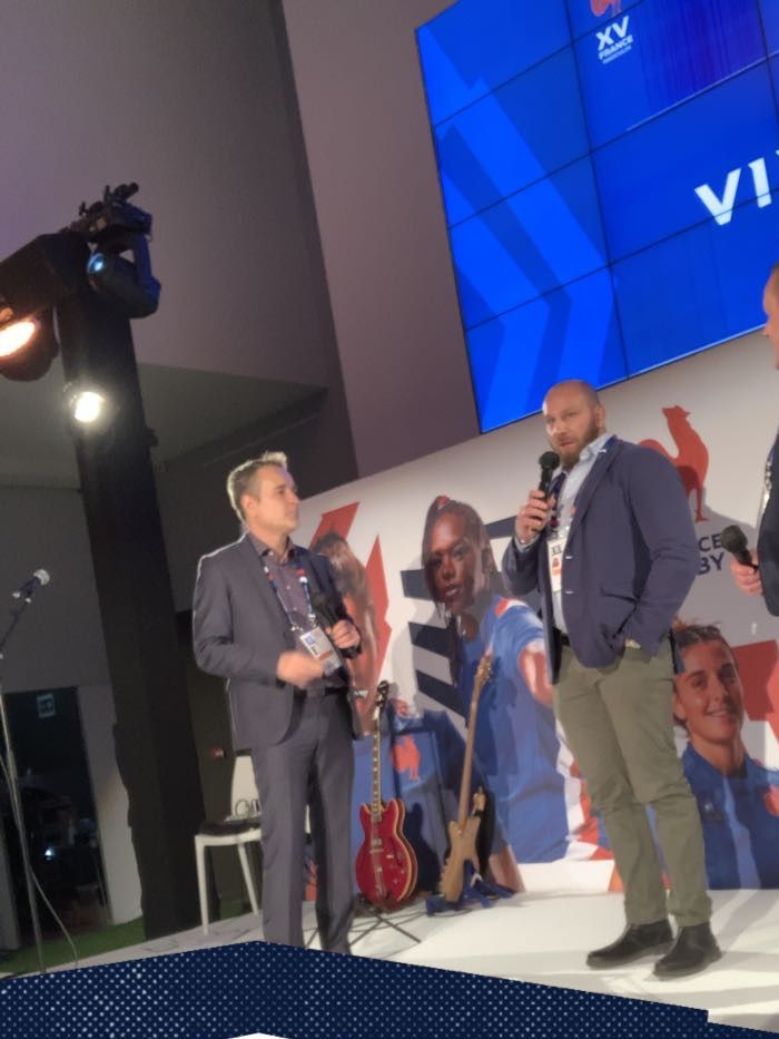 Animateur événementiel Tournoi des 6 Nations au Stade de France avec Christian Califano et Leonardo Ghilardini février 2022